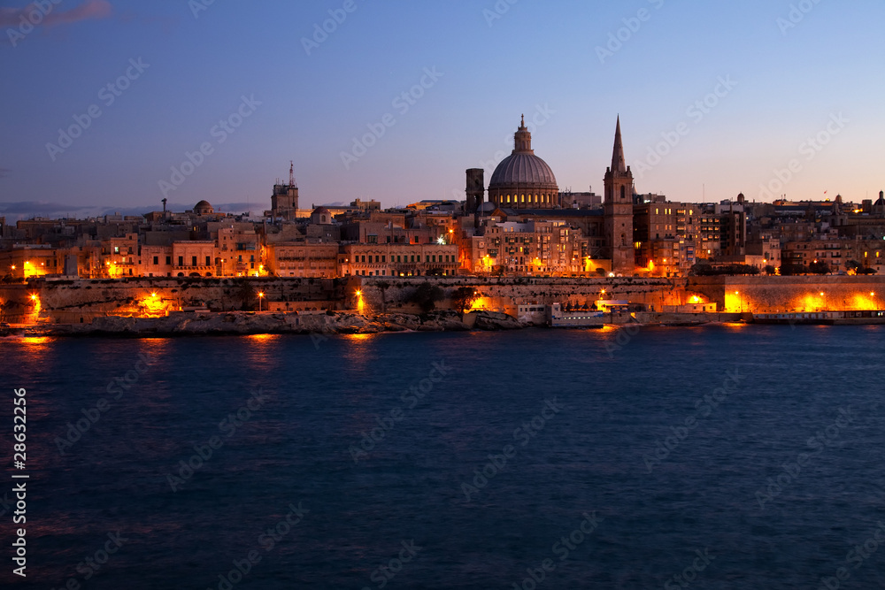 Night view of Valletta, Malta