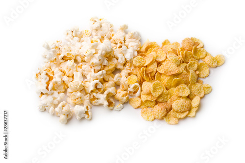 Popcorn and corn isolated on white