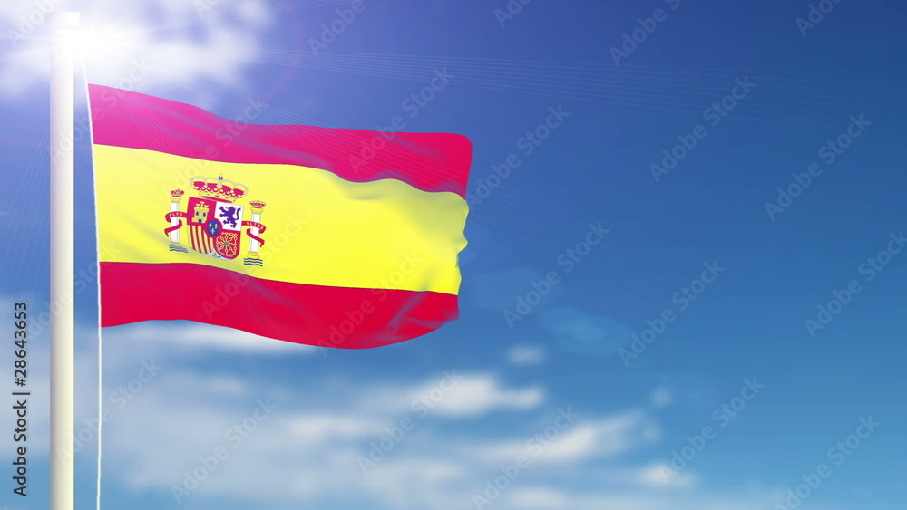 Spain flag waving. Sky background. Seamless loop. Spain flag waving. Sky background. Seamless loop.