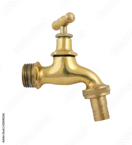 Old gold faucet isolated on white