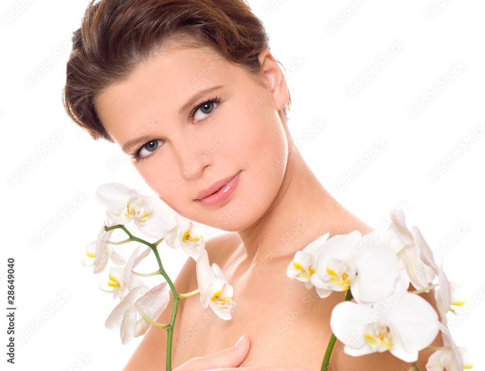 woman with white orchid woman with white orchid