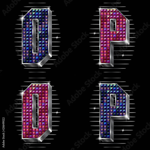 Vector volume letters O,P with shiny rhinestones