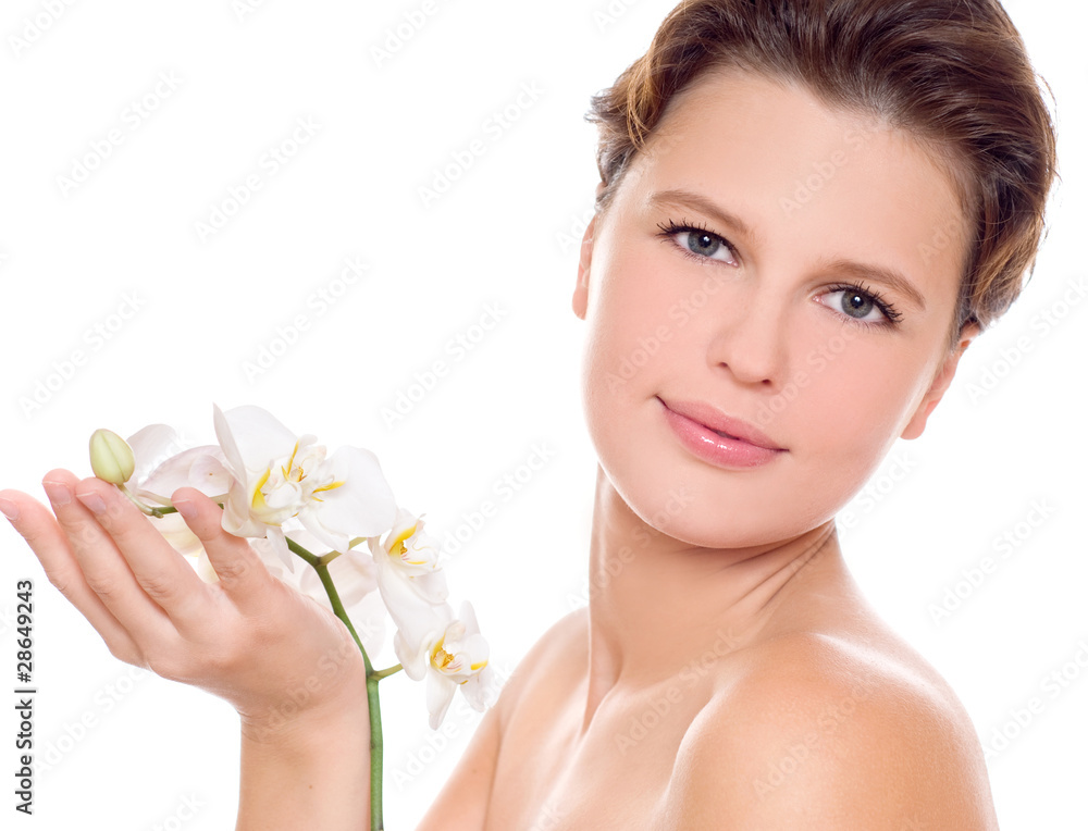 woman with white orchid woman with white orchid