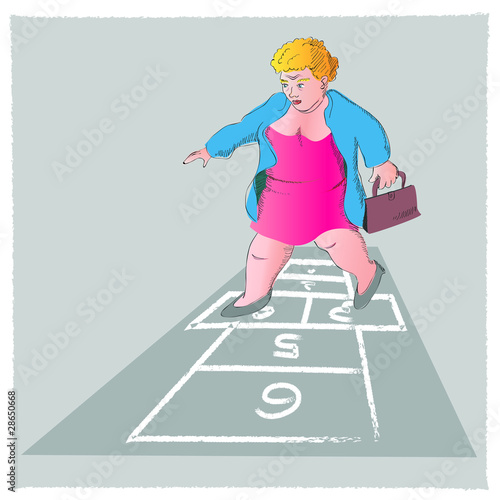 ältere Frau beim Hüpfspiel