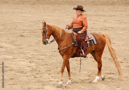 woaan riding an American Saddlebred in Western tack