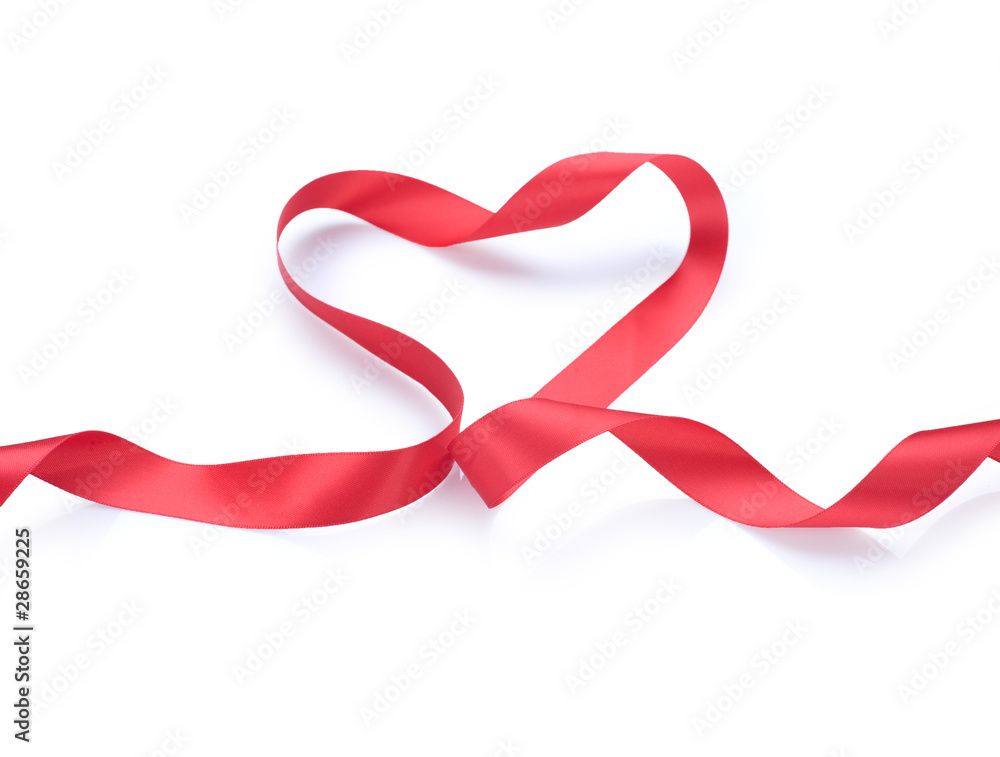 Valentine Heart. Red satin gift Ribbon. Isolated on white Valentine Heart. Red satin gift Ribbon. Isolated on white