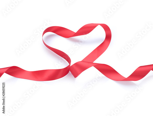 Valentine Heart. Red satin gift Ribbon. Isolated on white