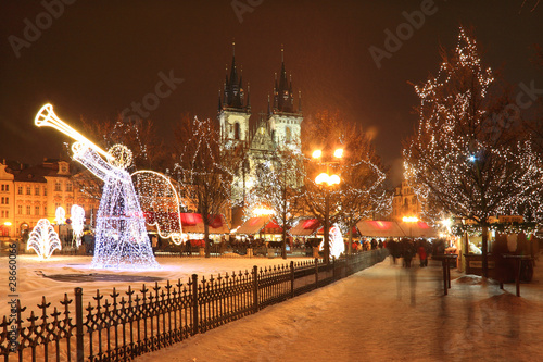 Christmas Mood on snowy Old Town Square, Prague, Czech Republic