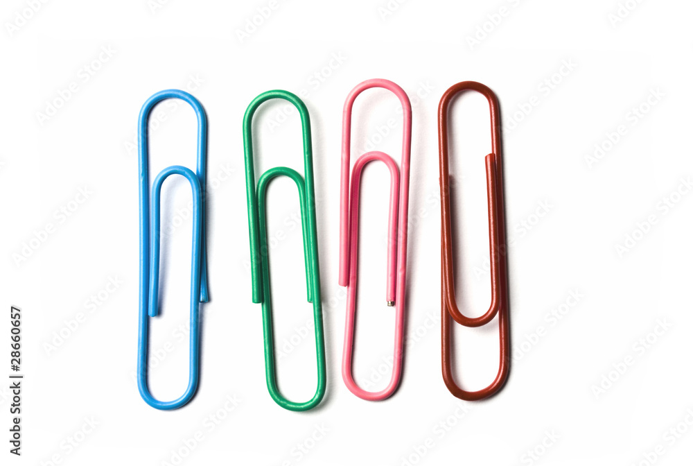 Four multicolored paperclips Four multicolored paperclips
