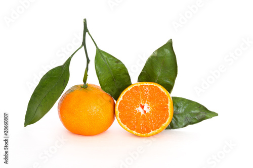 tangerines with leafs isolated on white