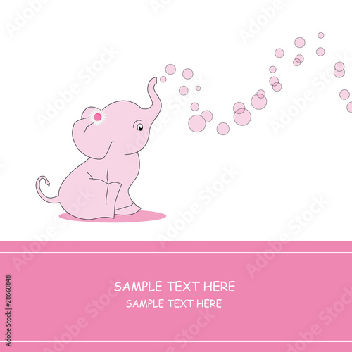 Elfante rosa tirando pompas de jabón