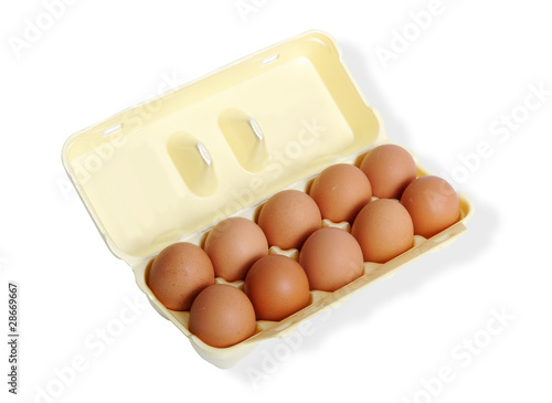 Eggs in yellow box.
