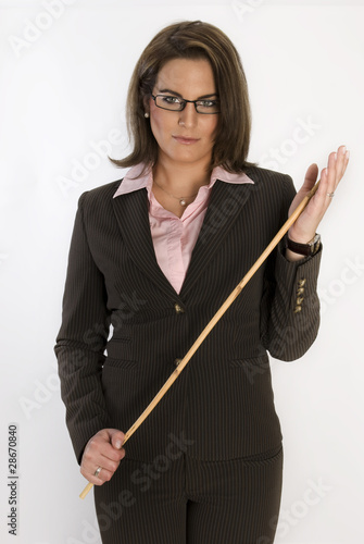 Business woman with a whip in her hands.