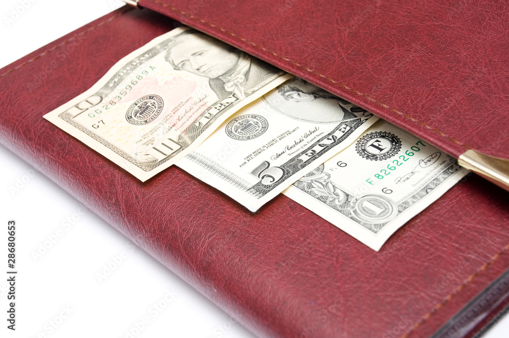 dollars sticking out of the folder dollars sticking out of the folder