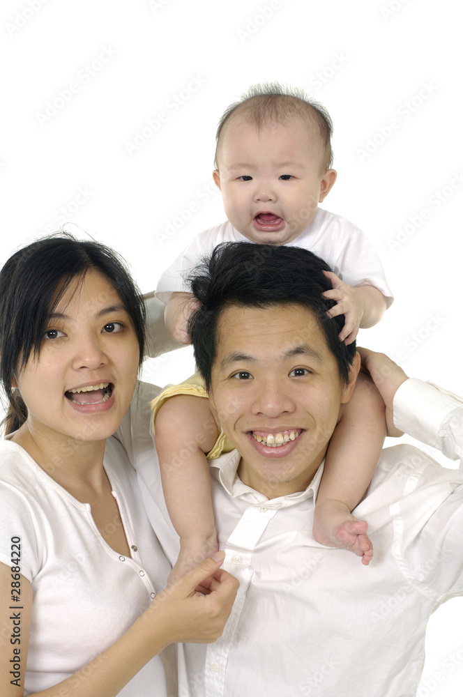 young happy family with baby playing and smile isolated young happy family with baby playing and smile isolated