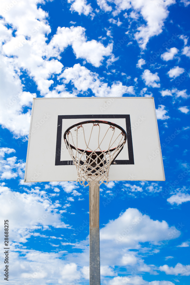 Basket hoop against a summer sky