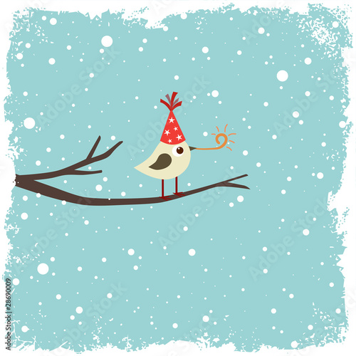 Christmas, Birthday or New Year postcard with bird
