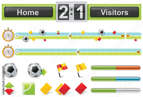 Vector soccer match timeline with scoreboard