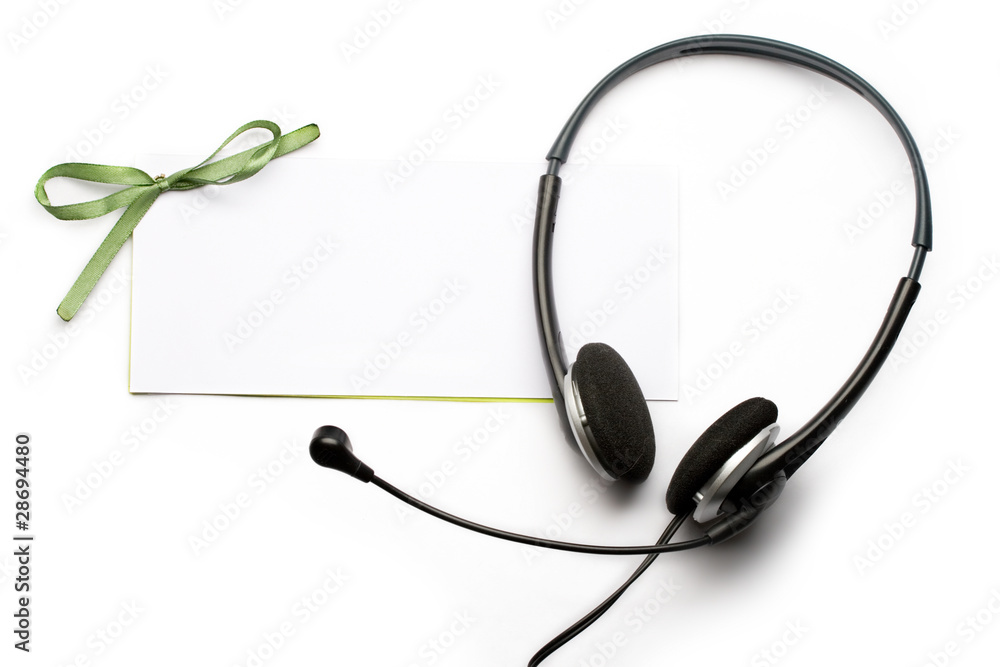 Headphone and card isolated on white Headphone and card isolated on white