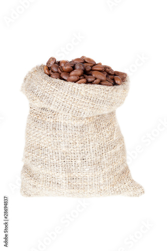 Linen bag filled with coffee grains