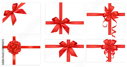 Big collection of red gift bows. Vector.