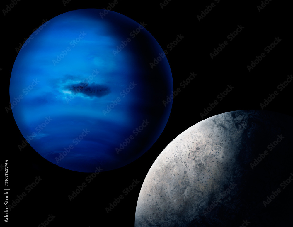 Obraz premium digital painting of the planet Neptune and Triton