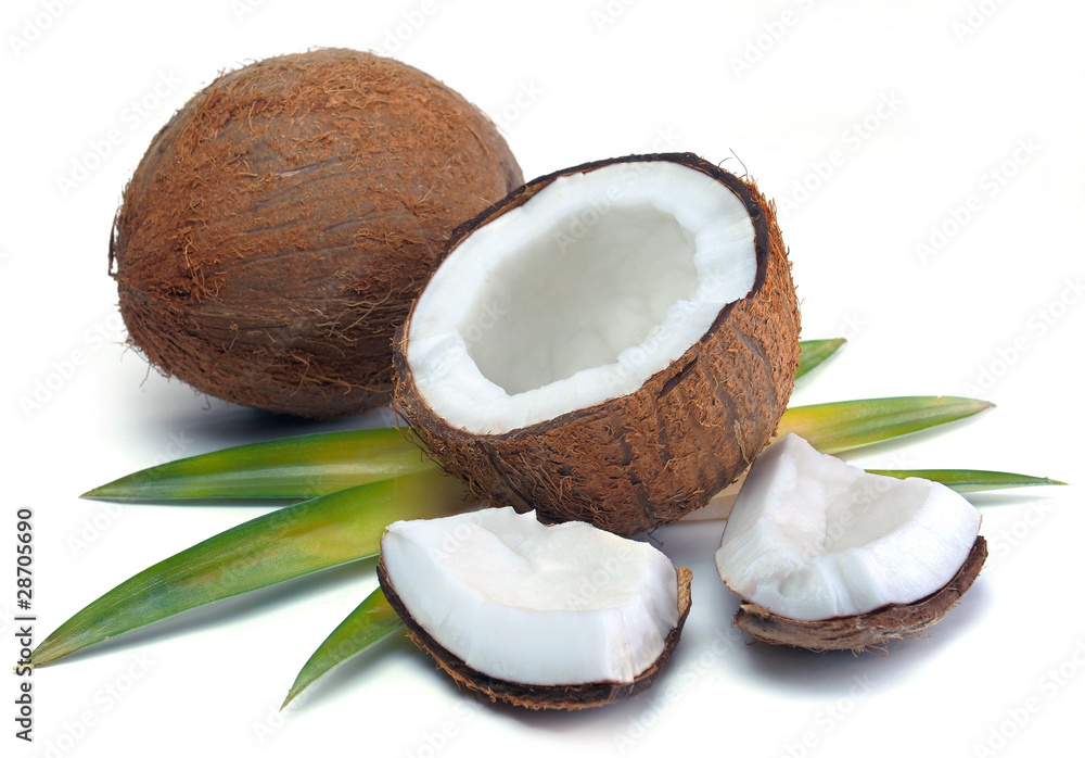 Coconut with leaves Coconut with leaves