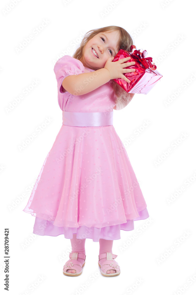 Little smiling girl with gift box Little smiling girl with gift box