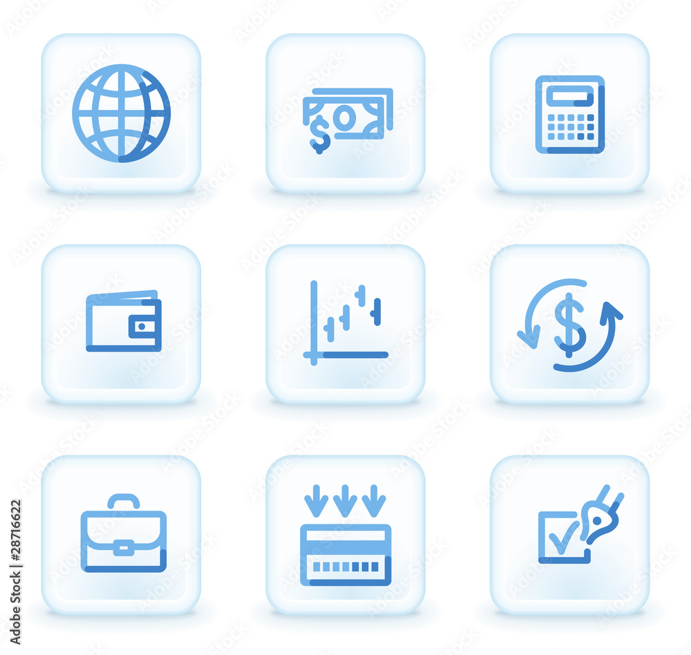 Finance icons,  square ice buttons