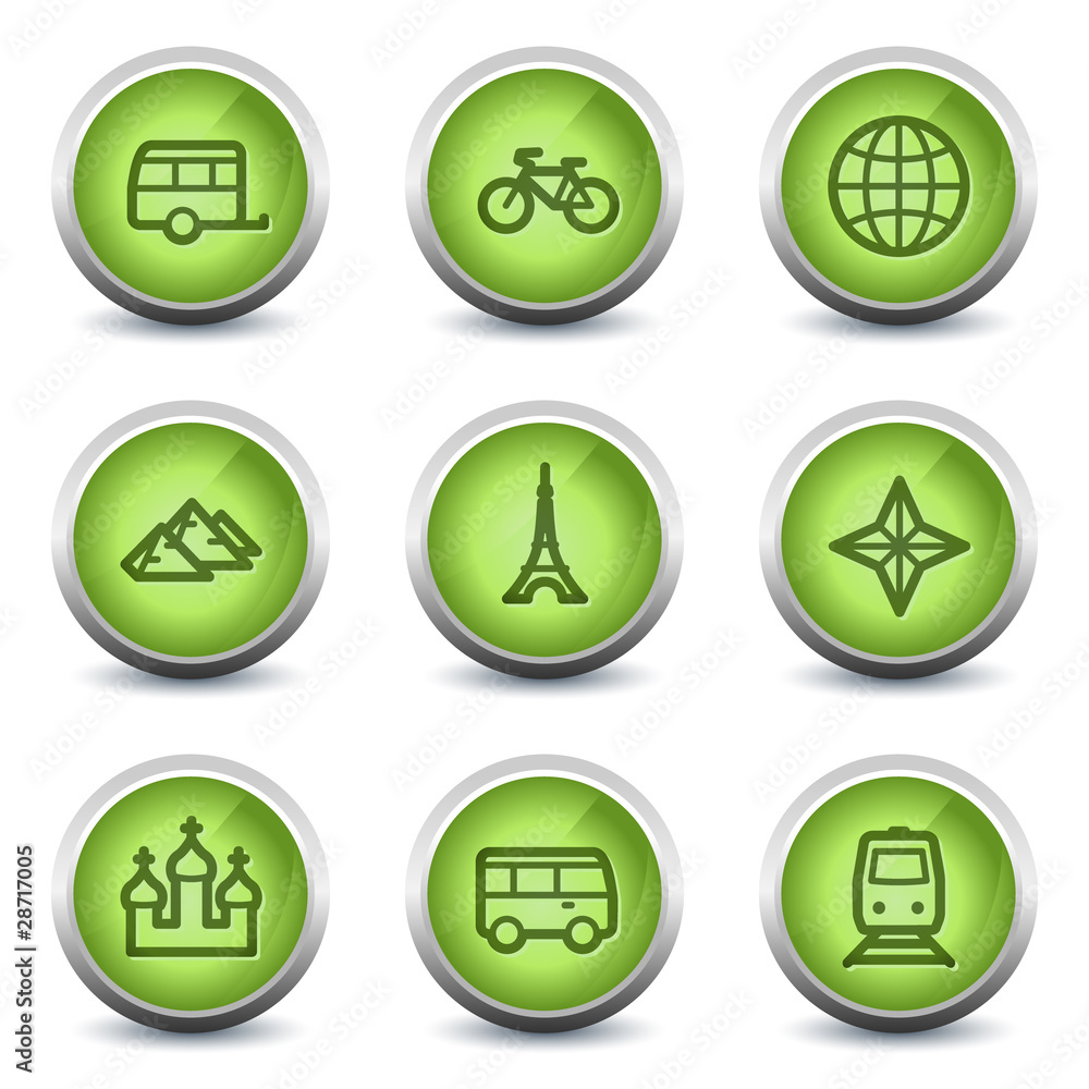 Travel web icons set 2, green glossy set Travel web icons set 2, green glossy set
