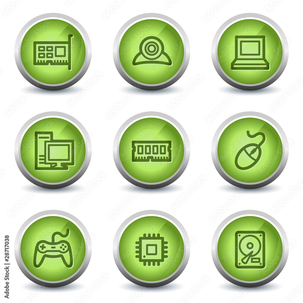 Computer web icons, green glossy set Computer web icons, green glossy set
