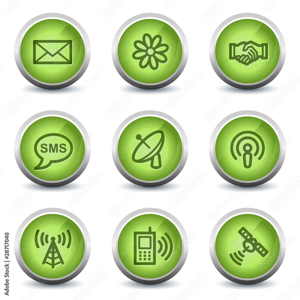 Communication web icons, green glossy set Communication web icons, green glossy set