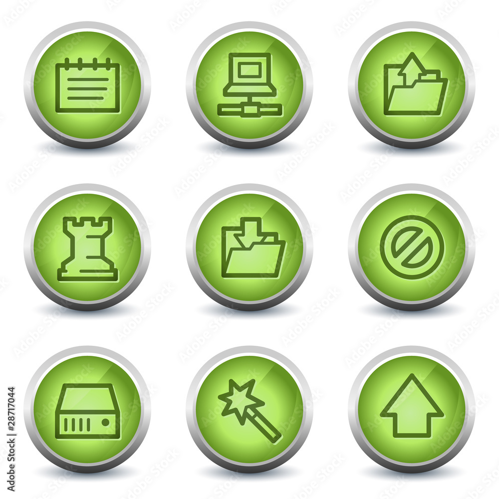 Data web icons, green glossy set Data web icons, green glossy set