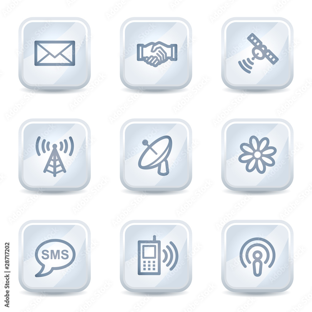 Communication web icons, white glossy buttons Communication web icons, white glossy buttons