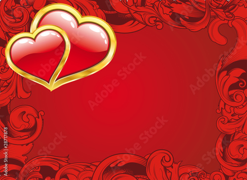 Rotes Herz mit Goldrand und rotem Hintergrund