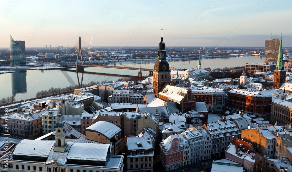 Fototapeta premium Old city of Riga aerial view from Saint Peter church