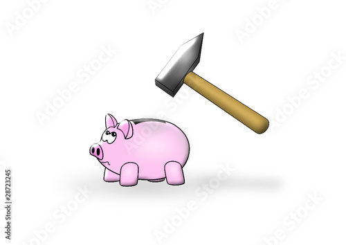 Sparschwein mit Hammer