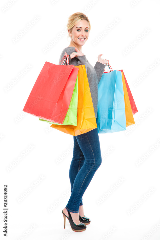 Excited Shopping Woman Smiling and Laughing