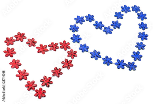 Two red and blue hearts