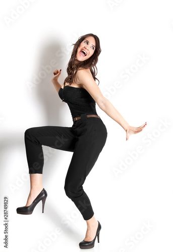 Dancing woman with happy smiling facial expression