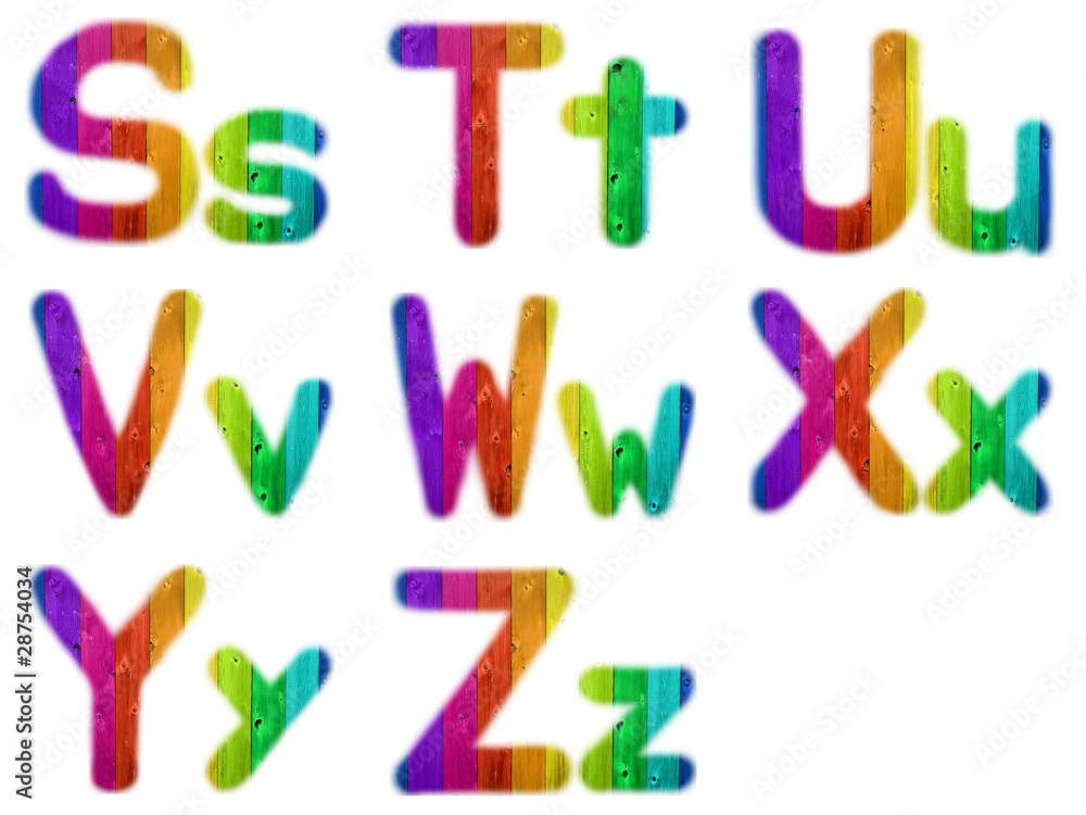 Letters S T U V W X Y Z with a Wooden Rainbow Background Letters S T U V W X Y Z with a Wooden Rainbow Background
