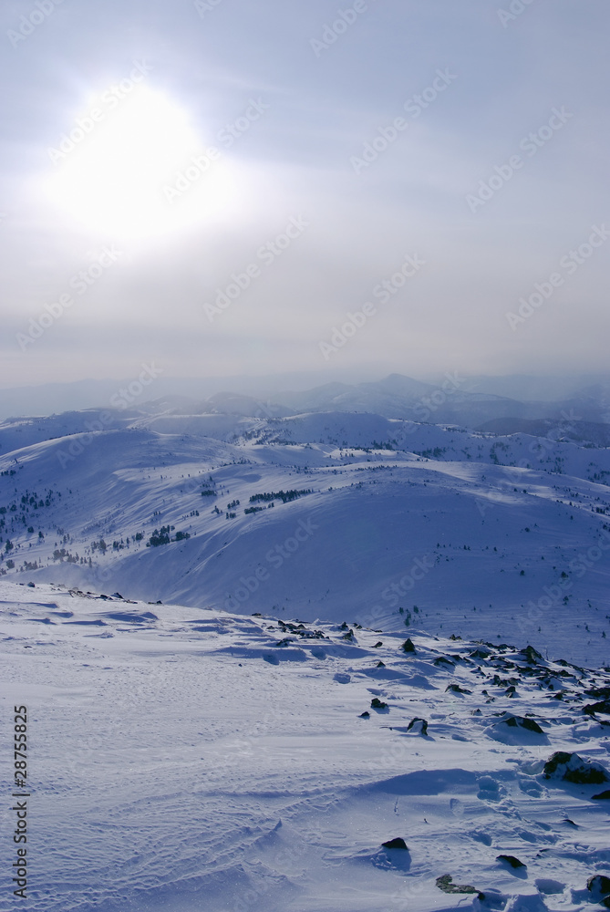 Western Sayan mountains. Ergaky. Siberia. Russia in winter time. Western Sayan mountains. Ergaky. Siberia. Russia in winter time.
