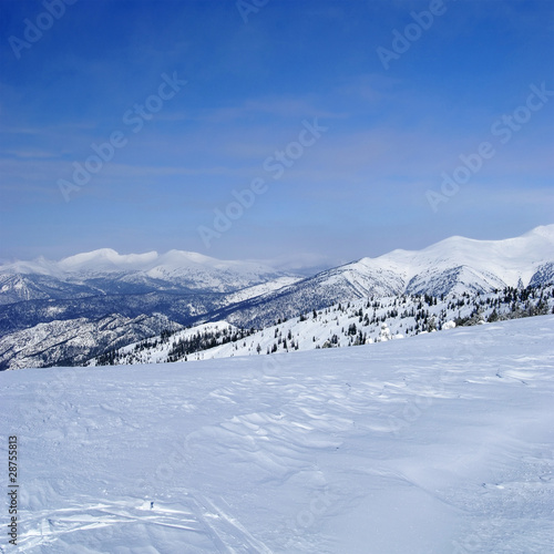 Western Sayan mountains. Ergaky. Siberia. Russia in winter time.