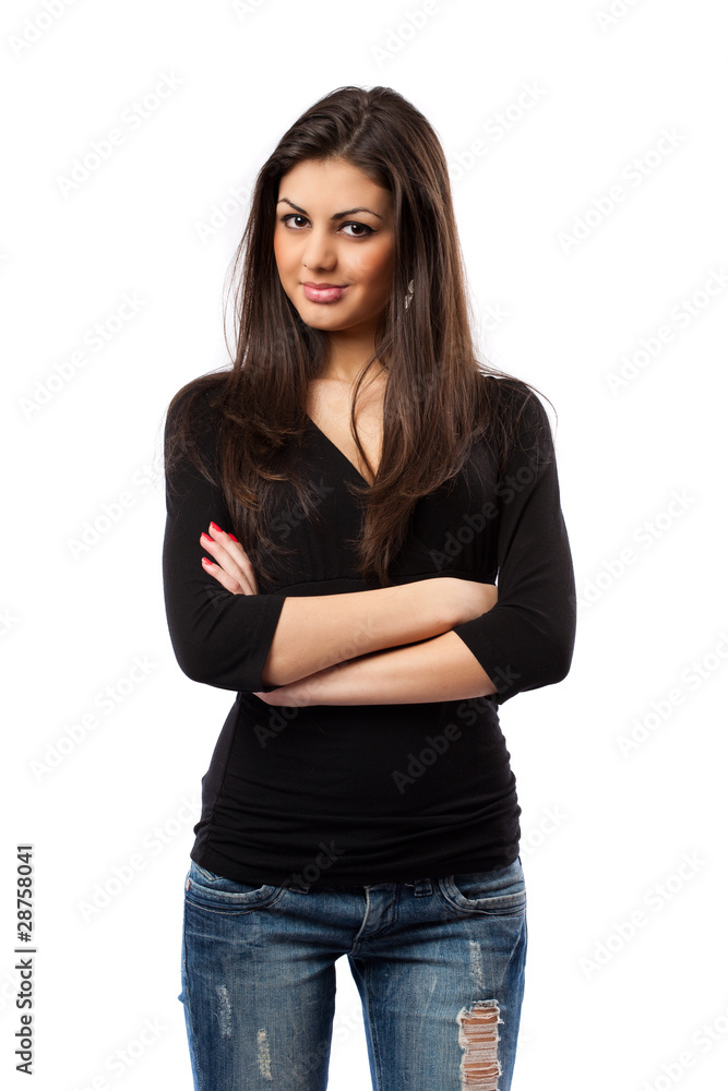 Fototapeta premium Young latin woman on white