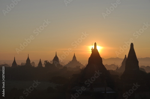 Early morning sunrise over temples of Bagan Myanmar © rm