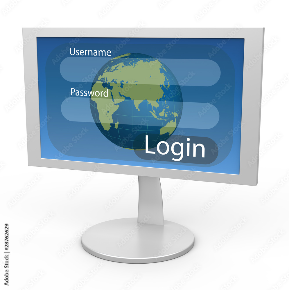 White monitor with blue submit page and a globe in the backgroun White monitor with blue submit page and a globe in the backgroun