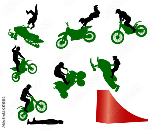 Stunt show on a motorcycle and snowmobile.