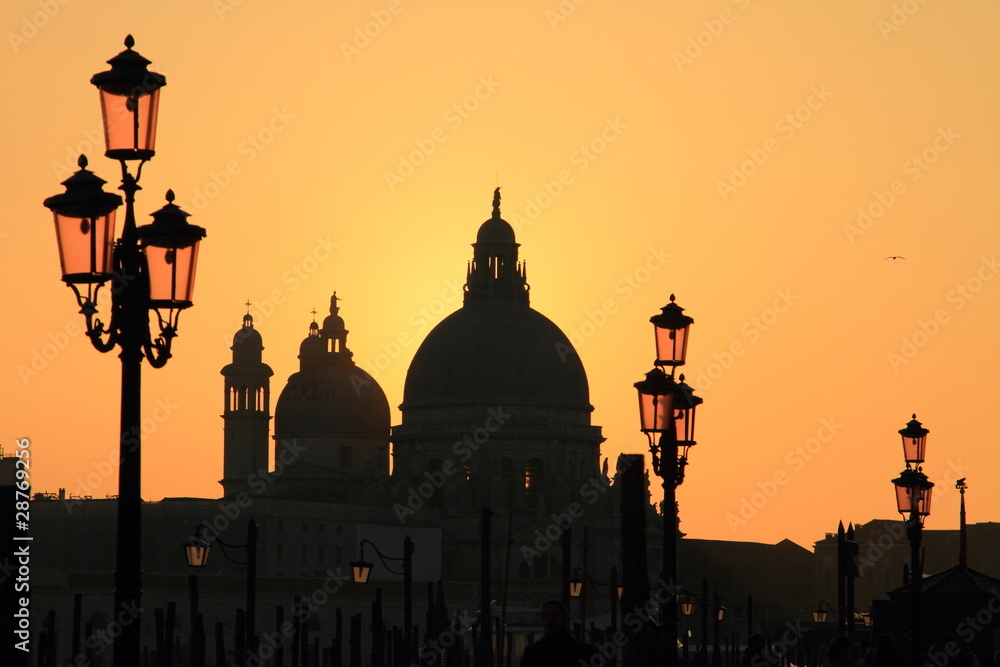 Venice: silhouette of street scene at sunset