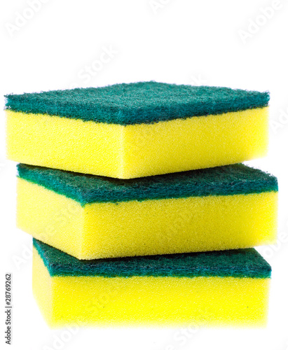 Stack of colorful scrubber pads or scourers.