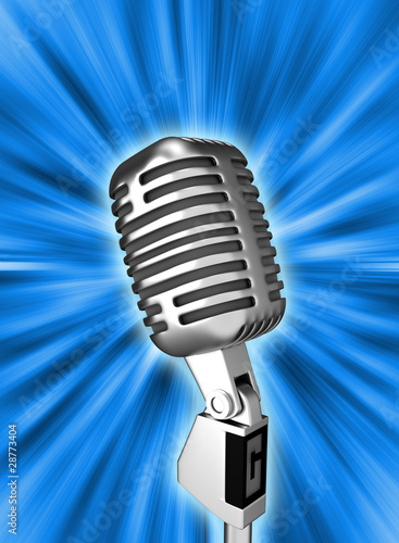 Retro metal microphone over blue